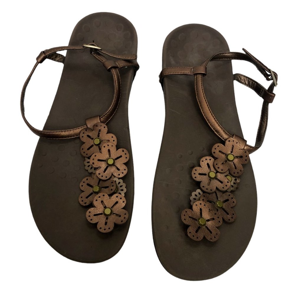 Vionic Julie Floral Bronze Brown Comfort Thong Sandals Slingback Women's Size 11 - Picture 2 of 4